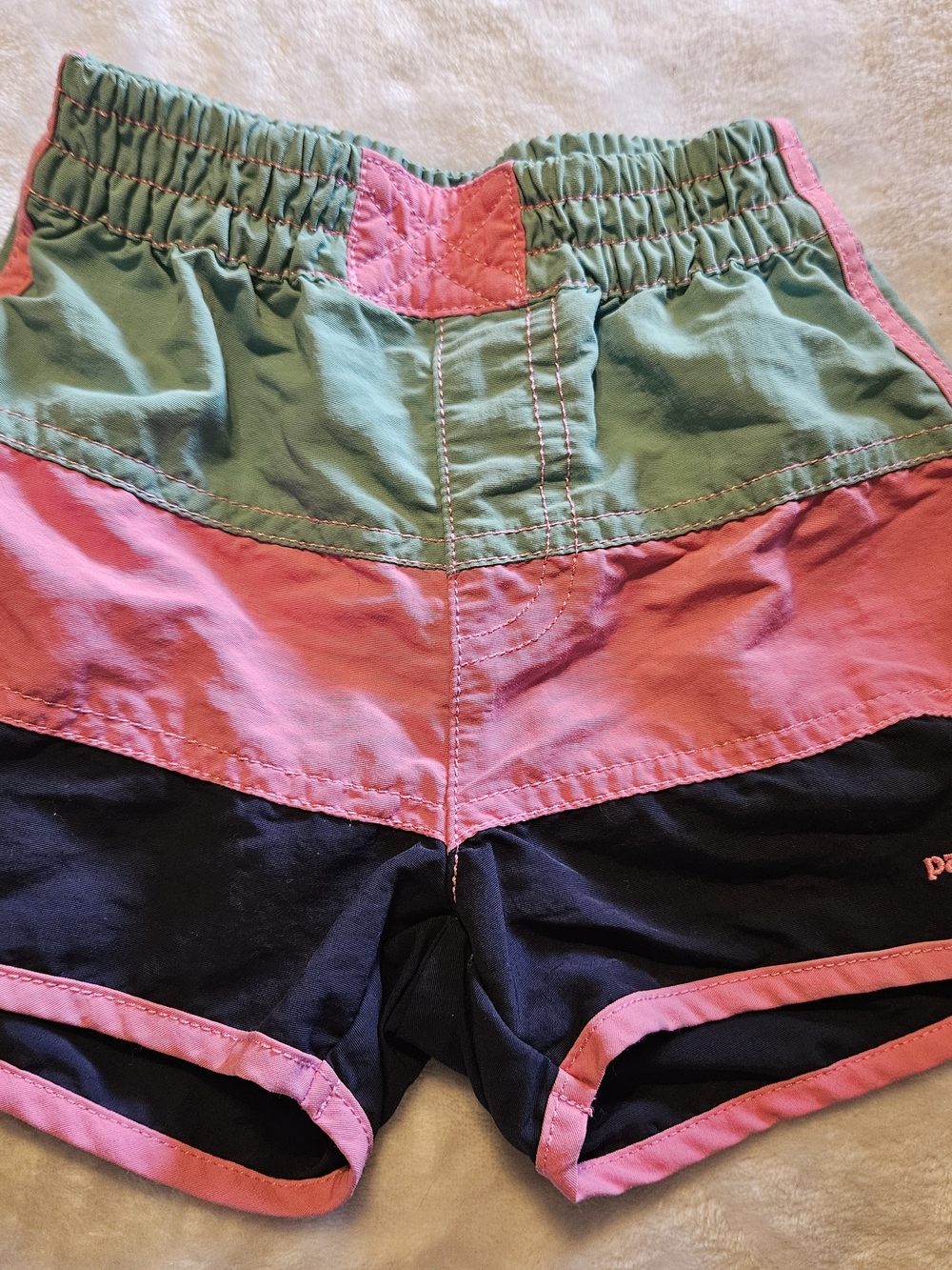 Patagonia Baggies Mint Green Shorts with Pink Stitching
